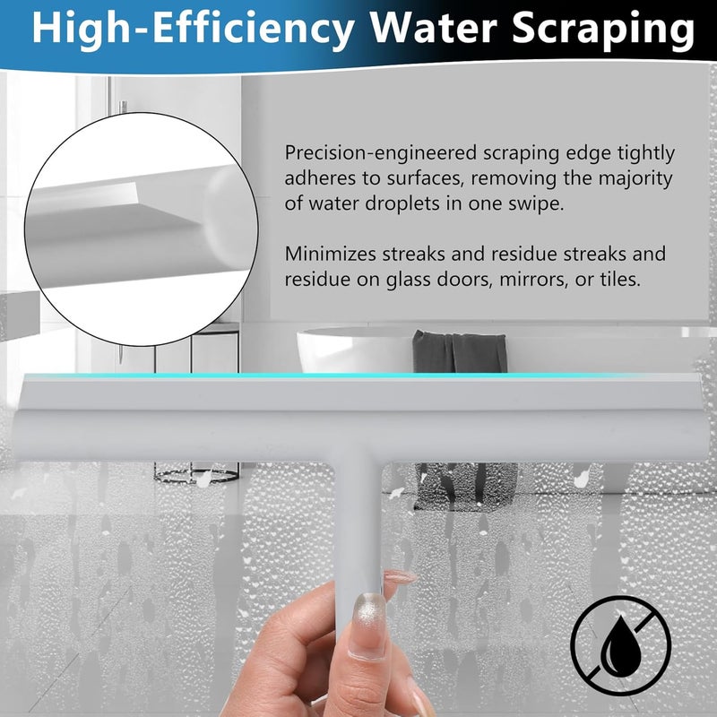 DEOFUXT Shower Squeegee for Glass Doors, Full Silicone Jacketed Squeegee with Ergonomic Handle & No-Drill Hook, Cleaning Tool for Windows, Mirrors, Tiles, Bathroom & Car - Grey - Image 4